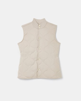 River Island BEIGE QUILTED GILET – neutral gilets – women’s casual sleeveless jackets - flipped