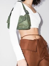 Benedetta Bruzziches Vitty crystal-embellished shoulder bag | dark green sparkling baguette shaped bags | glamorous handbags