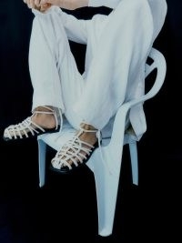 JIGSAW Bilboa Rope Ankle Tie Sandal / white leather caged flats