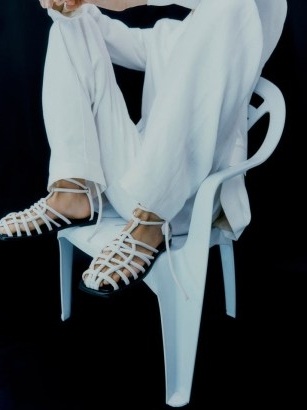 JIGSAW Bilboa Rope Ankle Tie Sandal / white leather caged flats