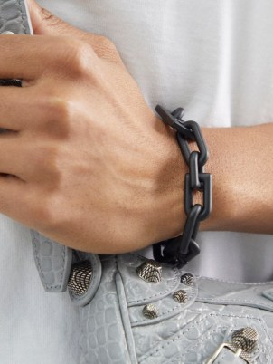 BALENCIAGA B-logo chain bracelet – chunky chains – women’s black matte metal bracelets - flipped