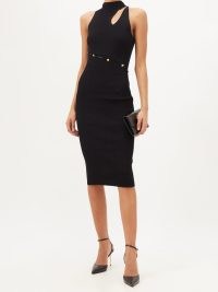VERSACE Cutout ribbed-jersey dress – sleeveless high neck LBD – black cut out evening dresses – occasion glamour – glamorous event clothing