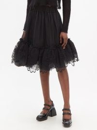 Romance inspired fashion – SIMONE ROCHA Floral-embroidered tulle-trimmed nylon skirt – black romantic style tiered skirts