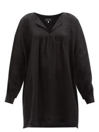 ESKANDAR Gathered black linen-voile tunic