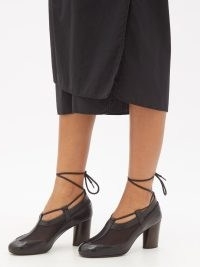 LEMAIRE Mesh-panelled ankle wrap pumps – black chunky heels