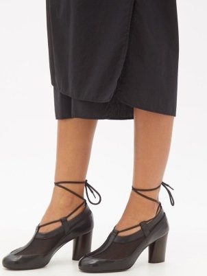 LEMAIRE Mesh-panelled ankle wrap pumps – black chunky heels