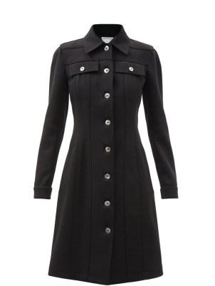BOTTEGA VENETA Patch-pocket buttoned wool-blend twill shirt dress ~ black utility style dresses - flipped