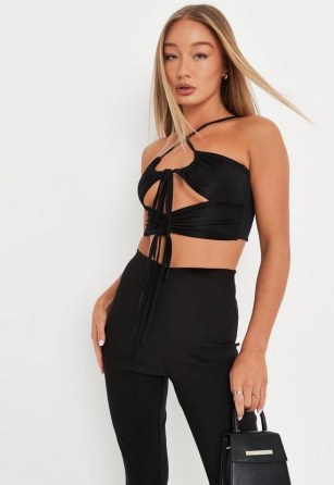 black ruched cut out slinky crop top - flipped