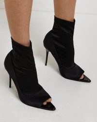 BLACK SCUBA SOCK BOOTS / open tie stiletto heel booties