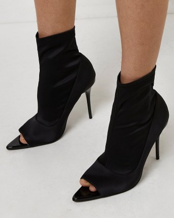 BLACK SCUBA SOCK BOOTS / open tie stiletto heel booties - flipped