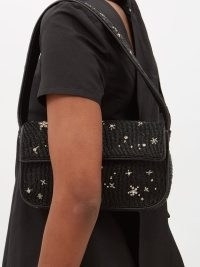 STAUD Tommy beaded shoulder bag – black crystal covered celestial inspired bags