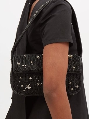 STAUD Tommy beaded shoulder bag – black crystal covered celestial inspired bags - flipped