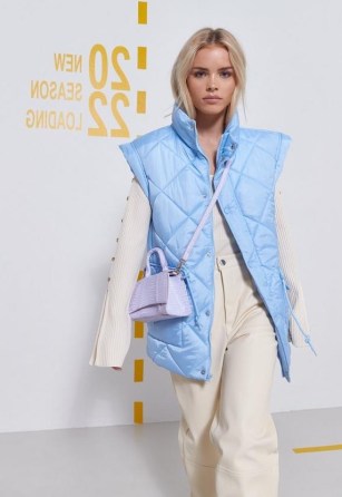 MISSGUIDED blue diamond quilted gilet ~ on-trend gilets ~ womens fashionable padded sleeveless jackets - flipped