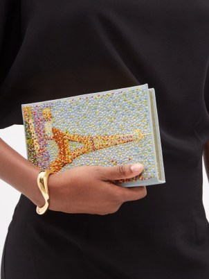 OLYMPIA LE-TAN Eiffel Tower embroidered book clutch bag | pale blue occasion bags | women’s luxury evening event accessories - flipped