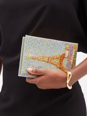 OLYMPIA LE-TAN Eiffel Tower embroidered book clutch bag | pale blue occasion bags | women’s luxury evening event accessories