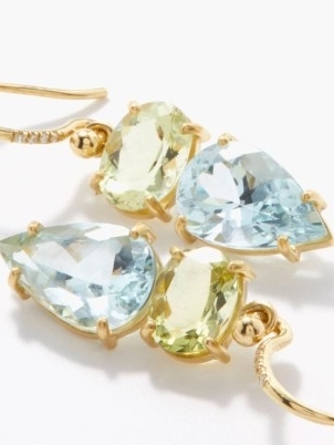 IRENE NEUWIRTH Gemmy Gem diamond, aquamarine & 18kt gold earrings ~ green and blue gemstone drops ~ women’s luxe jewellery - flipped