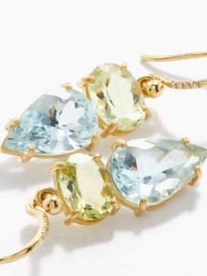 IRENE NEUWIRTH Gemmy Gem diamond, aquamarine & 18kt gold earrings ~ green and blue gemstone drops ~ women’s luxe jewellery