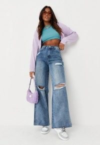 Missguided blue knee rip baggy boyfriend jeans | women’s ripped denim fashion