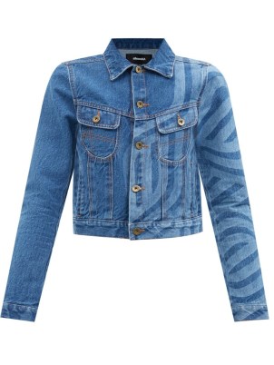 AHLUWALIA Linear-print denim jacket – women’s casual blue printed jackets - flipped
