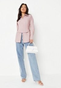 Missguided blush poplin corset overlay oversized shirt | women’s pink on-trend shirts with removable corsets