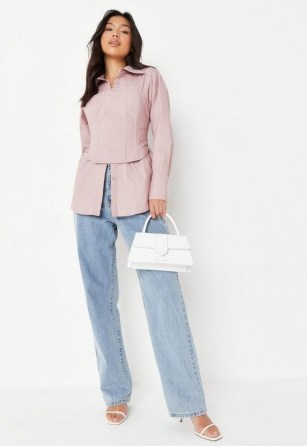 Missguided blush poplin corset overlay oversized shirt | women’s pink on-trend shirts with removable corsets