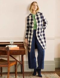 Boden Bonnie Gingham Buttoned Coat / ivory and navy blue checked coats / womens outerwear / fresh looks for spring 2022
