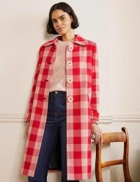 Boden Bonnie Gingham Buttoned Coat Pink/Red Gingham ~ womens checked relaxed fit coats