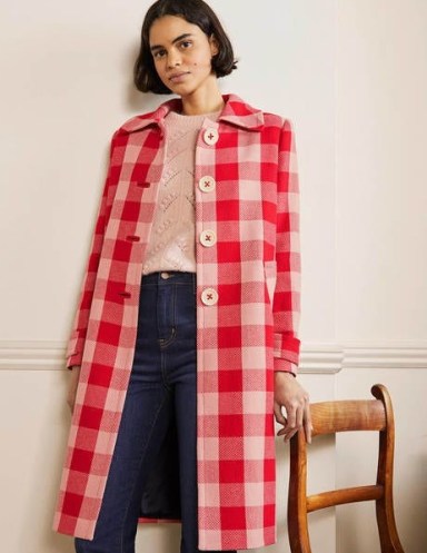 Boden Bonnie Gingham Buttoned Coat Pink/Red Gingham ~ womens checked relaxed fit coats