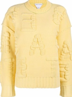 Bottega Veneta alphabet-motif chenille jumper in zest yellow | womens chunky textured crew neck jumpers - flipped
