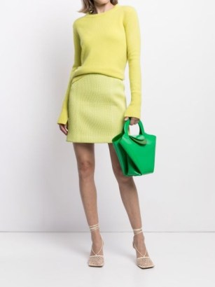 Bottega Veneta textured-finish high-waisted yellow leather skirt – luxe A-line short length skirts - flipped