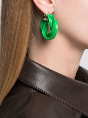 Bottega Veneta twisted hoop earrings | green leather twist hoops - flipped