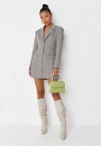 MISSGUIDED brown check fitted blazer mini dress ~ women’s on-trend checked jacket style dresses
