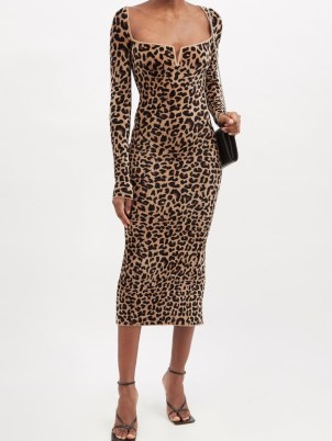 GALVAN Freya leopard-print cutout midi dress ~ glamorous brown and black animal spot dresses ~ evening glamour - flipped