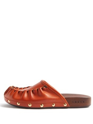 MARNI Gathered-leather backless loafers | women’s brown studded clog style loafer shoes
