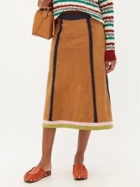 MARNI Suede and silk-knit midi skirt ~ brown softly flared hem skirts