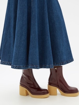 CHLOÉ Kurtys burgundy leather ankle boots ~ women’s chunky block heel footwear