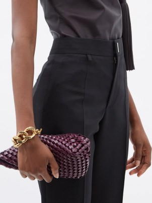 BOTTEGA VENETA Structure Intrecciato burgundy leather clutch bag ~ small chic contemporary bags ~ woven designer handbags - flipped