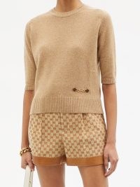 GUCCI Horsebit cashmere sweater in camel / light brown embellished jumpers / women’s designer knitwear
