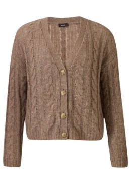 ME and EM Cashmere Silk Cable Knit Cardigan in Hazelnut ~ women’s luxe brown drop shoulder front button cardigans