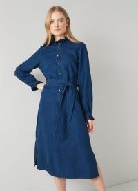 L.K. Bennett CECILE INDIGO BLUE CHAMBRAY SHIRT DRESS | lightweight denim belted tie waist dresses