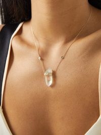 JACQUIE AICHE Rainbow quartz, diamond & 14kt gold necklace ~ luxe boho pendant necklaces ~ luxury bohemian inspired jewellery