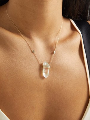 JACQUIE AICHE Rainbow quartz, diamond & 14kt gold necklace ~ luxe boho pendant necklaces ~ luxury bohemian inspired jewellery - flipped