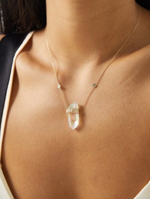 JACQUIE AICHE Rainbow quartz, diamond & 14kt gold necklace ~ luxe boho pendant necklaces ~ luxury bohemian inspired jewellery