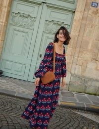 Boden Connie Smocked Maxi Dress / navy blue floral dresses / square neck / blouson sleeve fashion / a little boho / floaty bohemian look
