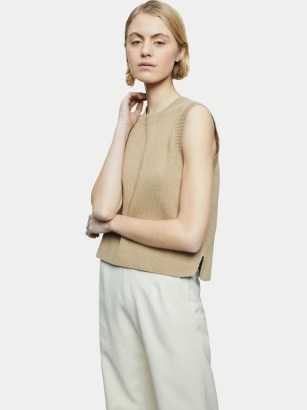 JOGSAW Cotton Blend Knit Crew Tank Beige | chic neutral knitted tanks | women’s sweater vests - flipped