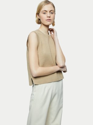 JOGSAW Cotton Blend Knit Crew Tank Beige | chic neutral knitted tanks | women’s sweater vests