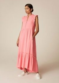 Cotton Cheesecloth Tiered Maxi Dress Candy Pink ~ long length ruffled shoulder dresses ~ ME and EM clothing
