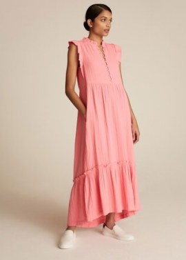 Cotton Cheesecloth Tiered Maxi Dress Candy Pink ~ long length ruffled shoulder dresses ~ ME and EM clothing - flipped