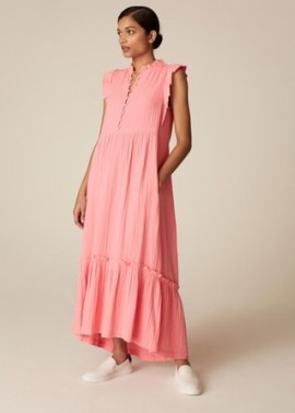 Cotton Cheesecloth Tiered Maxi Dress Candy Pink ~ long length ruffled shoulder dresses ~ ME and EM clothing
