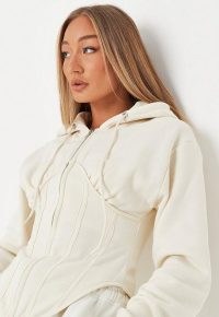 MISSGUIDED cream corset hoodie ~ fitted curved hem hoodies
